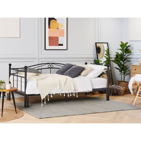 Łóżko wysuwane metalowe 90 x 200 cm czarne TULLE
