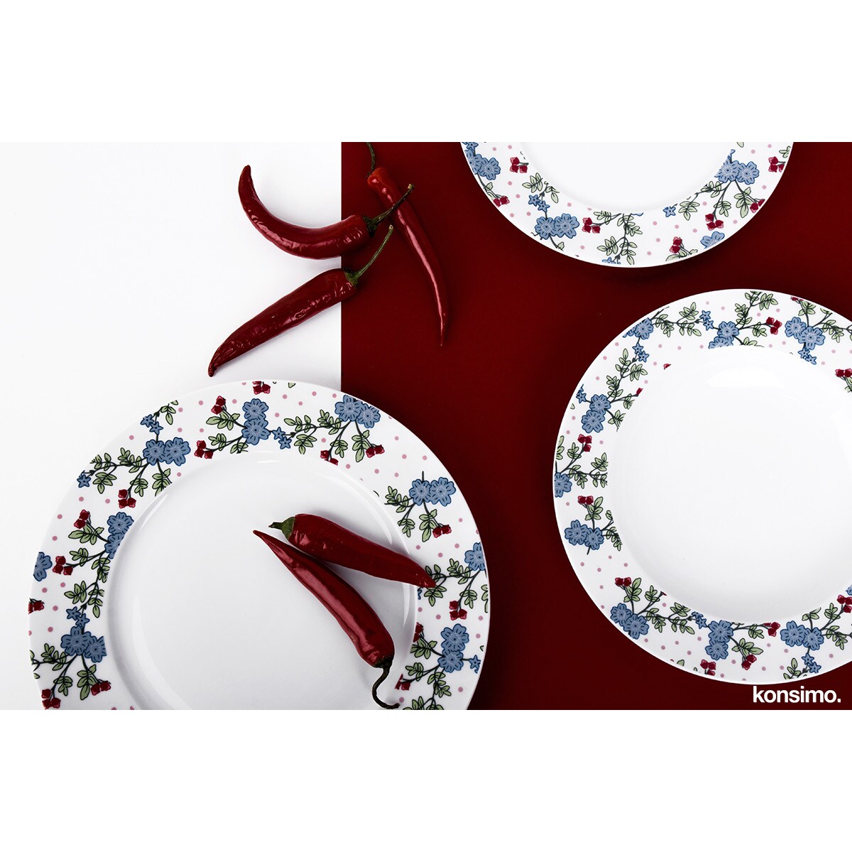 Konsimo IRIS Talerz deserowy, biały/niebieski/zielony/różowy