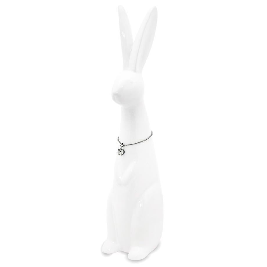 Dekoracja - biały królik z naszyjnikiem 28,5x6x8,5 cm