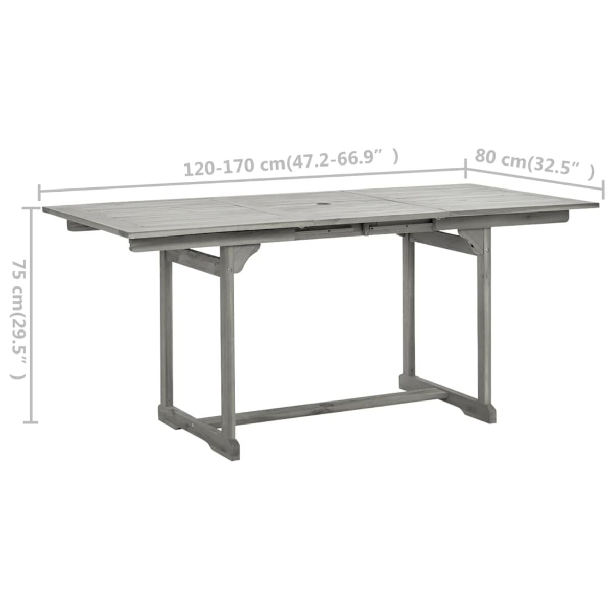 vidaXL Ogrodowy stół jadalniany, (120-170)x80x75 cm, drewno akacjowe