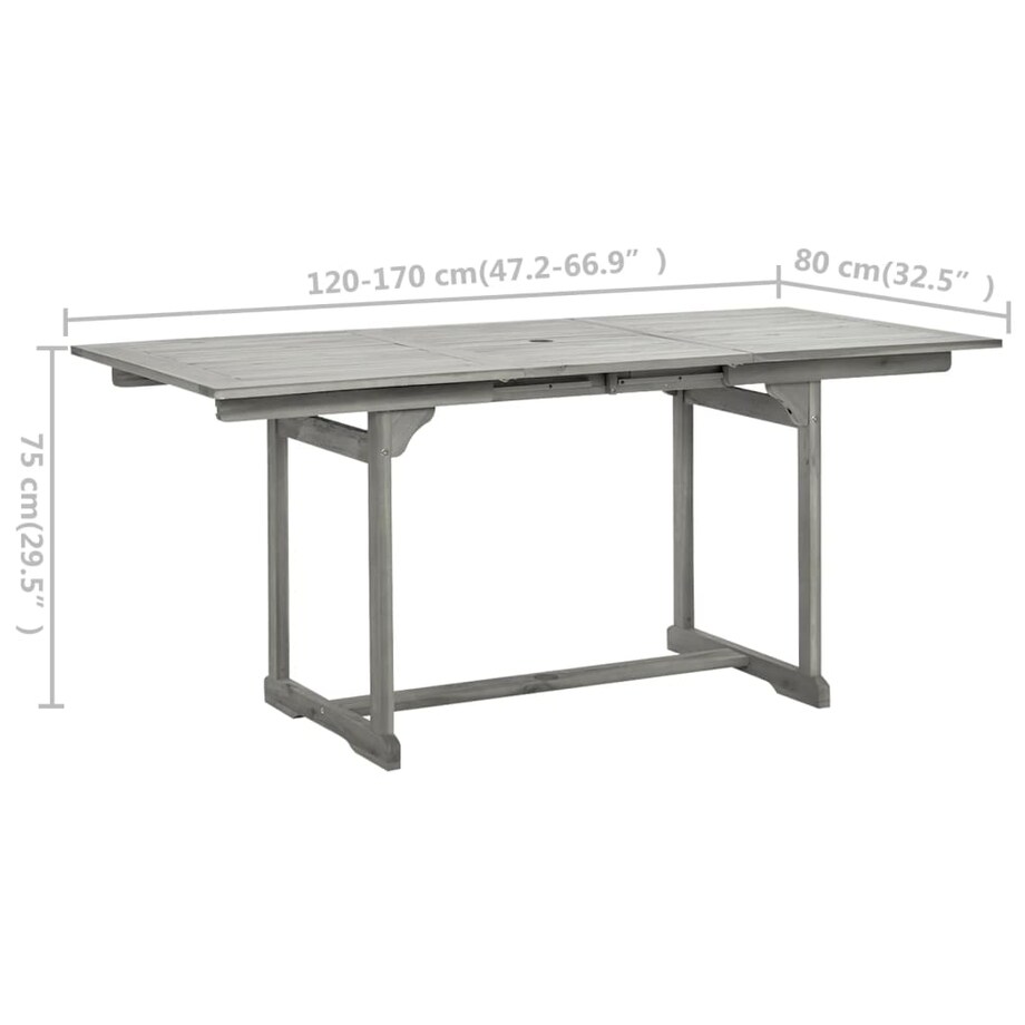 vidaXL Ogrodowy stół jadalniany, (120-170)x80x75 cm, drewno akacjowe