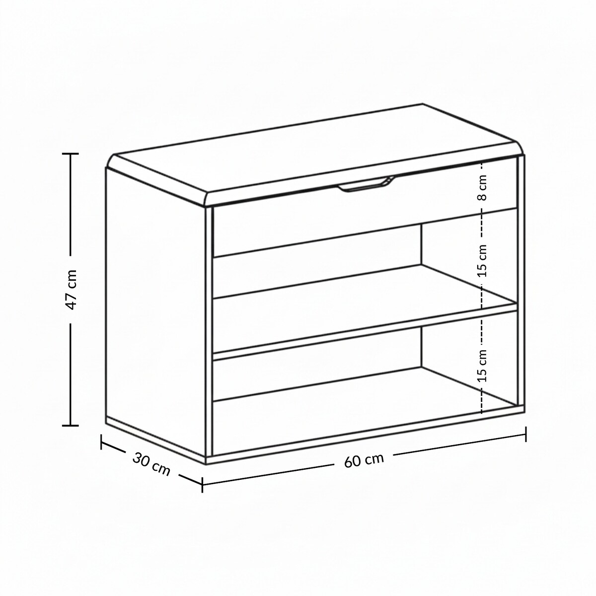 Szafka na buty z siedziskiem LEVA, 60 x 30 x 47 cm