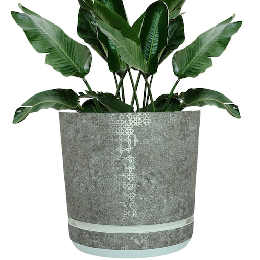 26 cm wzór Szary gres TRIBECA 013 Doniczka z podstawką matowa donica z połyskującym srebrnym wzorem