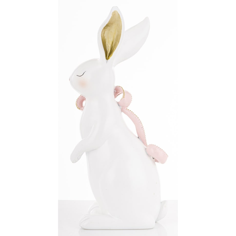 Dekoracja - królik ceramiczny 31x12x15 cm BUNNY-5 z różową długą kokardką