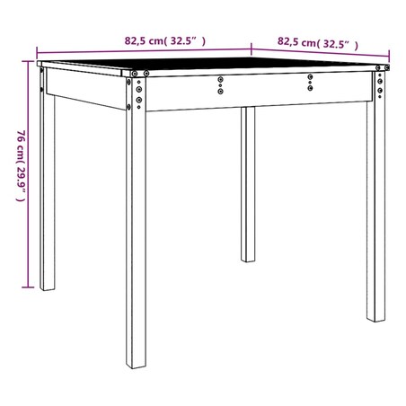 vidaXL Stolik ogrodowy, szary, 82,5x82,5x76 cm, lite drewno sosnowe