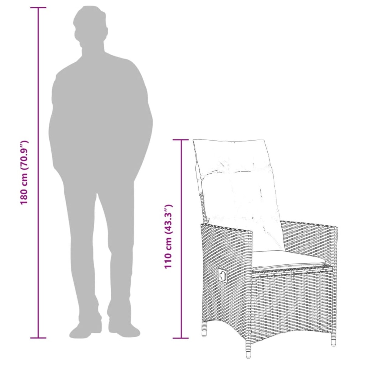 vidaXL Rozkładane fotele ogrodowe 2 szt., poduszki, beżowy rattan PE