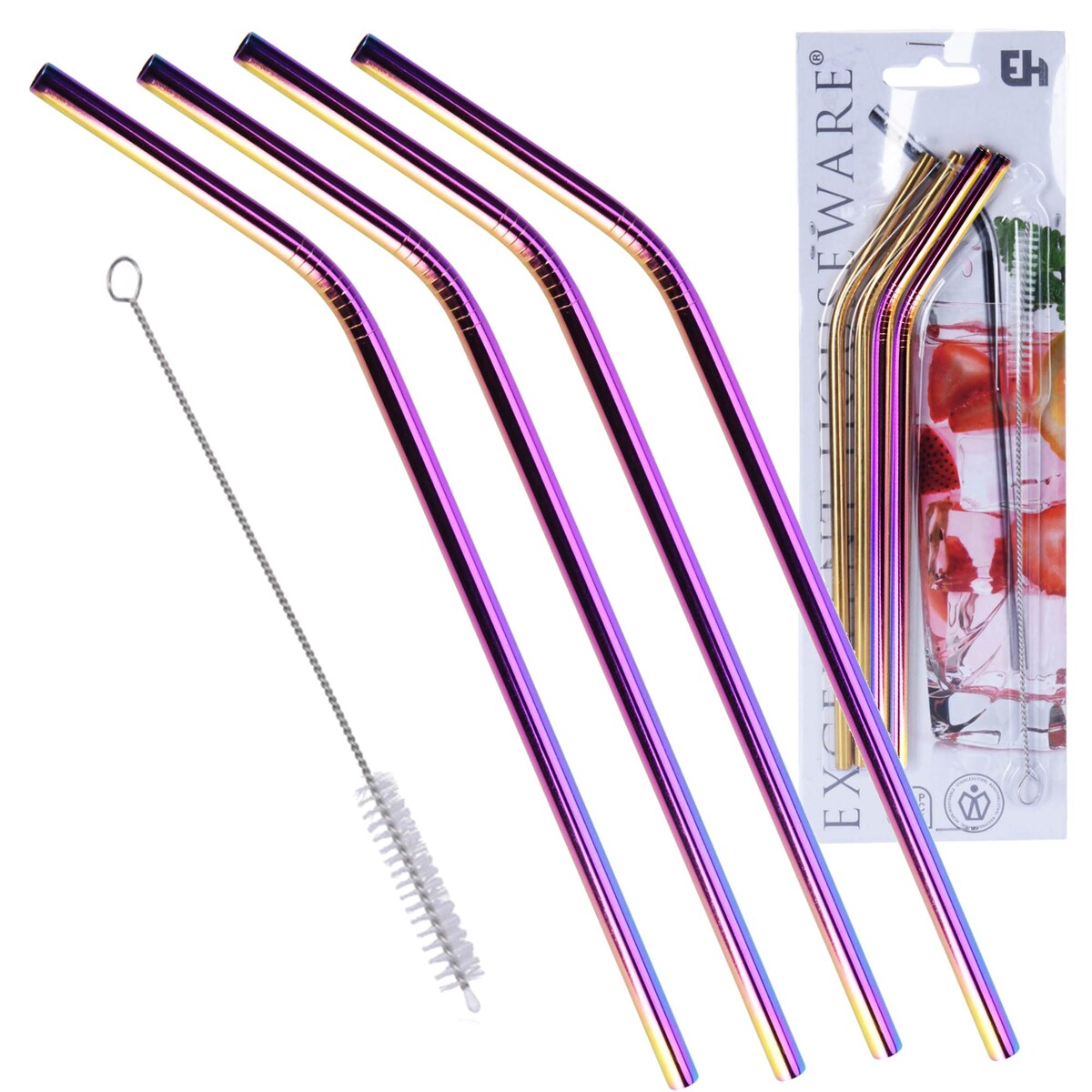 Metalowe Słomki Rurki Eko Wielorazowe Złote 4 Szt + Czyścik