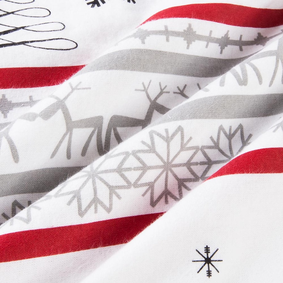 Pościel flanelowa 140x200 Selvia biała w choinki i chatki, Flanelove