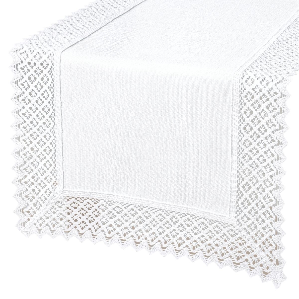 Bieżnik plamoodporny P130 biały z koronką K307 białą - 40x220 cm - biały