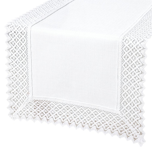 Bieżnik plamoodporny P130 biały z koronką K307 białą - 40x220 cm - biały