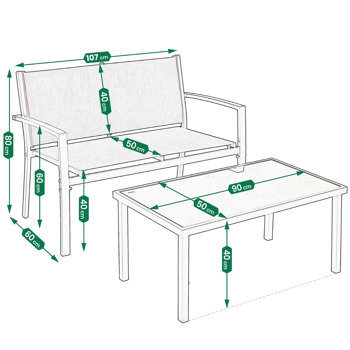Zestaw mebli ogrodowych z tekstylenu czarny