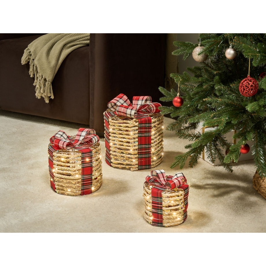 Zestaw 3 dekoracji świątecznych LED VEJLEN Prezenty świąteczne 20/25/30 cm Beżowy
