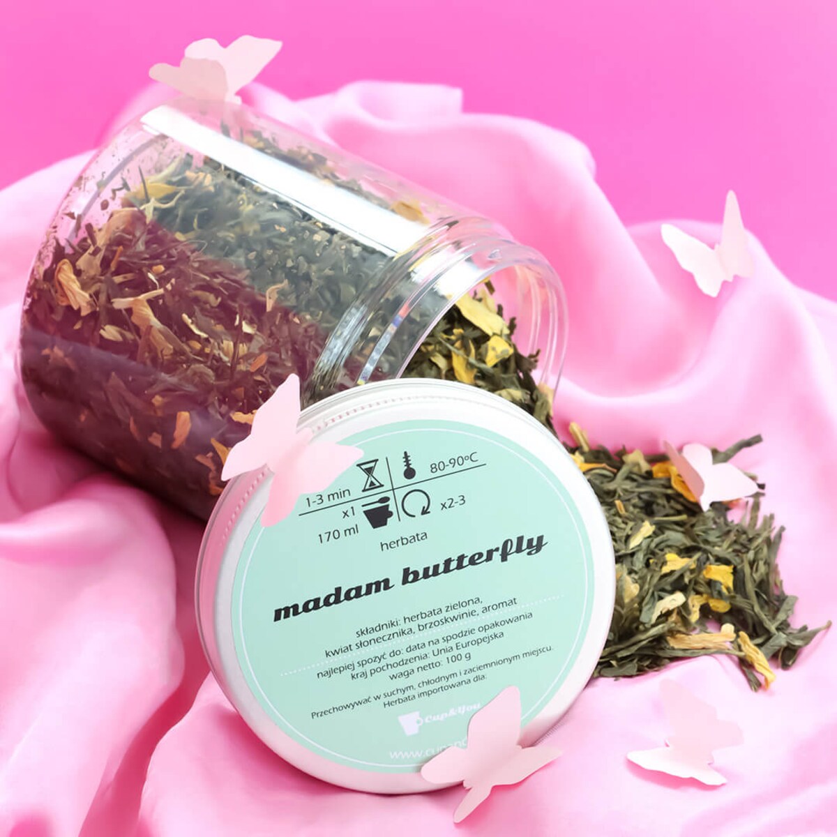 Herbata zielona MADAM BUTTERFLY premium brzoskwinie kwiat słonecznika 100g - herbata liściasta sypana mieszanka napar susz