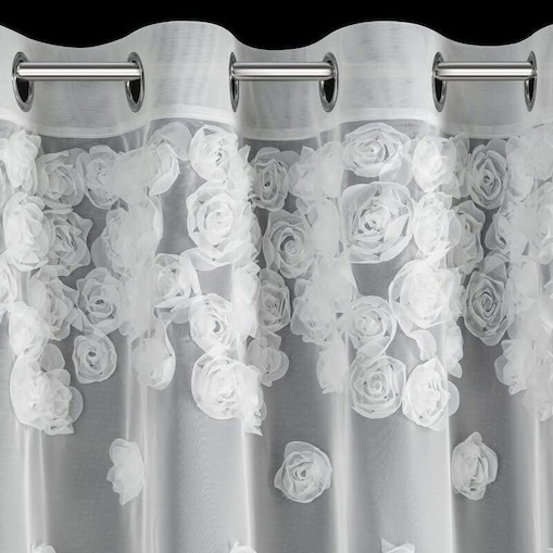 firana "french roses" z aplikacją 3d róże 400x160 przelotki | biały
