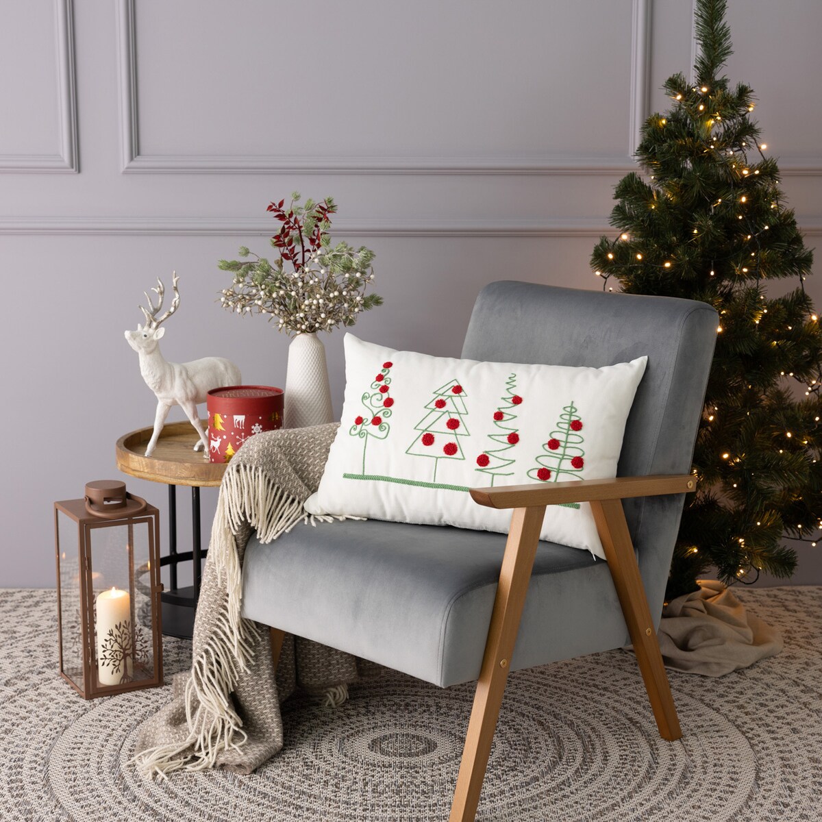 Poszewka na poduszkę Holiday Cheer 60x40 cm boże narodzenie, święta, świąteczne, biały-ecru-kremowy, 60x40 cm