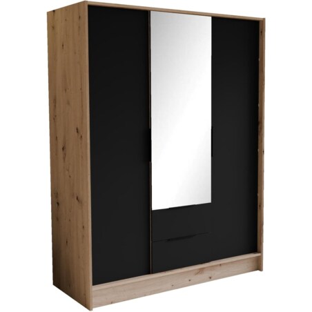 Szafa NIKOLA 150 z lustrem do garderoby, sypialni- sonoma+czarny front