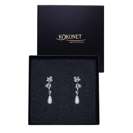 Kolczyki ślubne z wiszącą perłą srebrne na sztyft ślub rodowane błyszczące GLAM