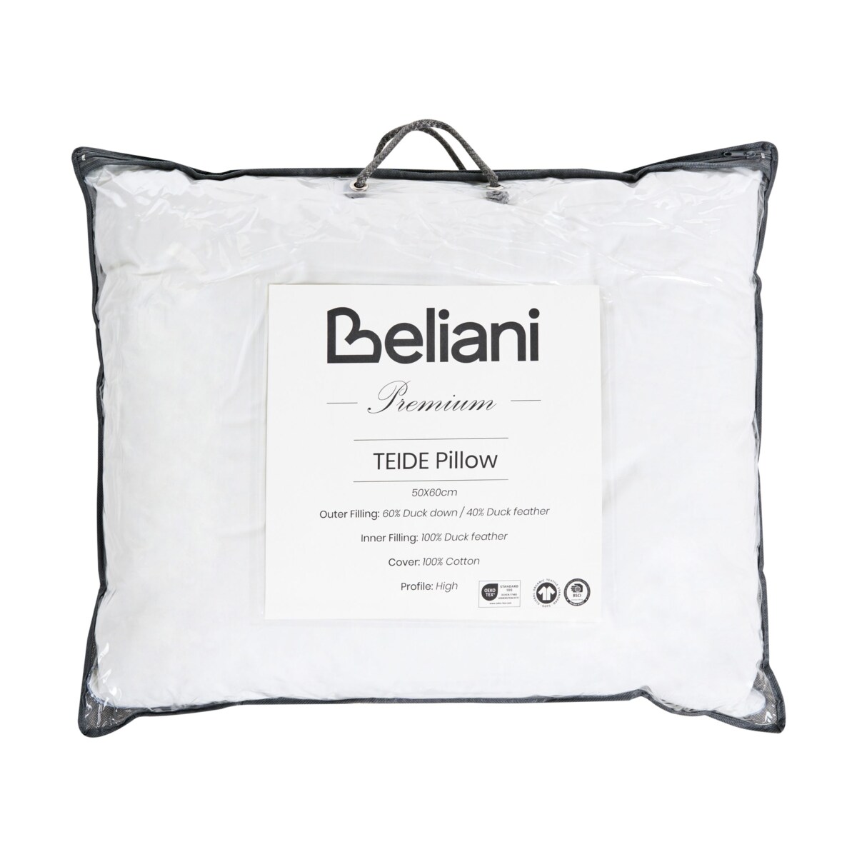 Poduszka trzykomorowa TEIDE Wysoka Kacze pióra i puch 50 x 60 cm