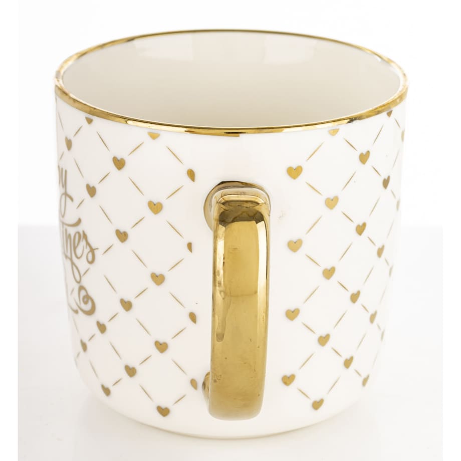 Kubek porcelanowy 385 ml biało-złoty 9x12,5x9 cm VALENTINES DAY