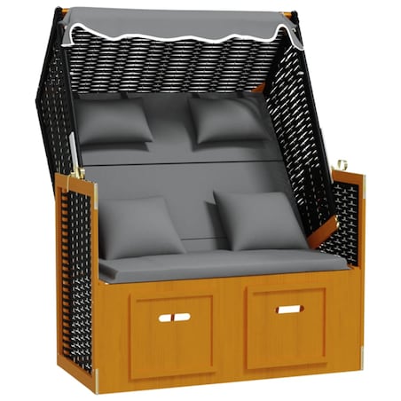 vidaXL Kosz plażowy z poduszkami, rattan PE/drewno, czarno-antracytowy
