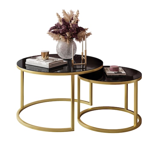 Okrągła ława 2w1 CIRI złoty mat czarne szkło