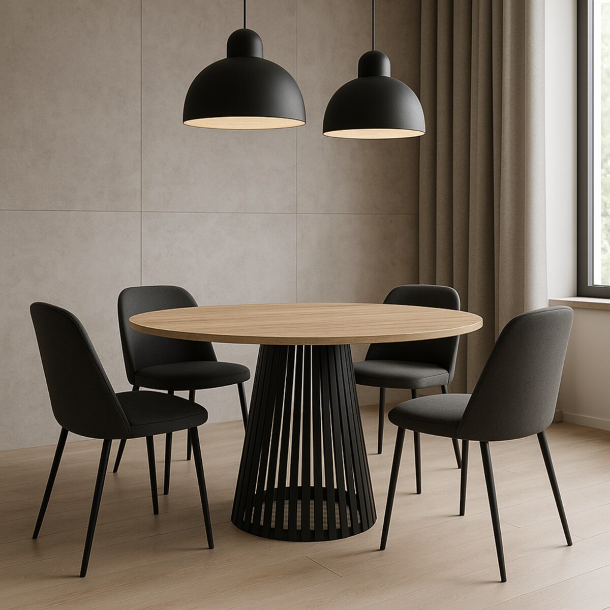 Stół okrągły VIV z lamelami do jadalni , salonu, blat 110 cm - dąb sonoma