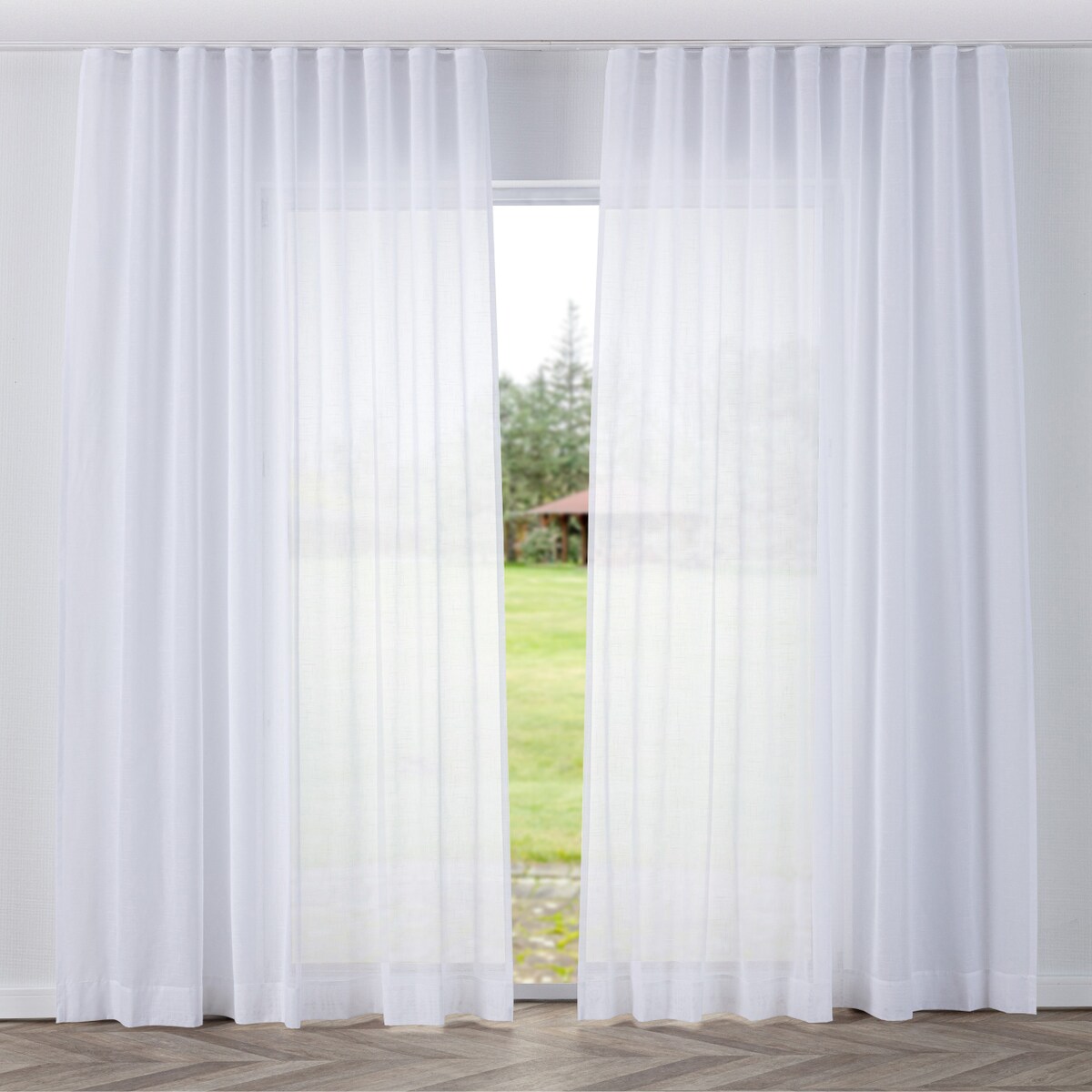 Firana na taśmie wave 300x265 prześwitujący biały