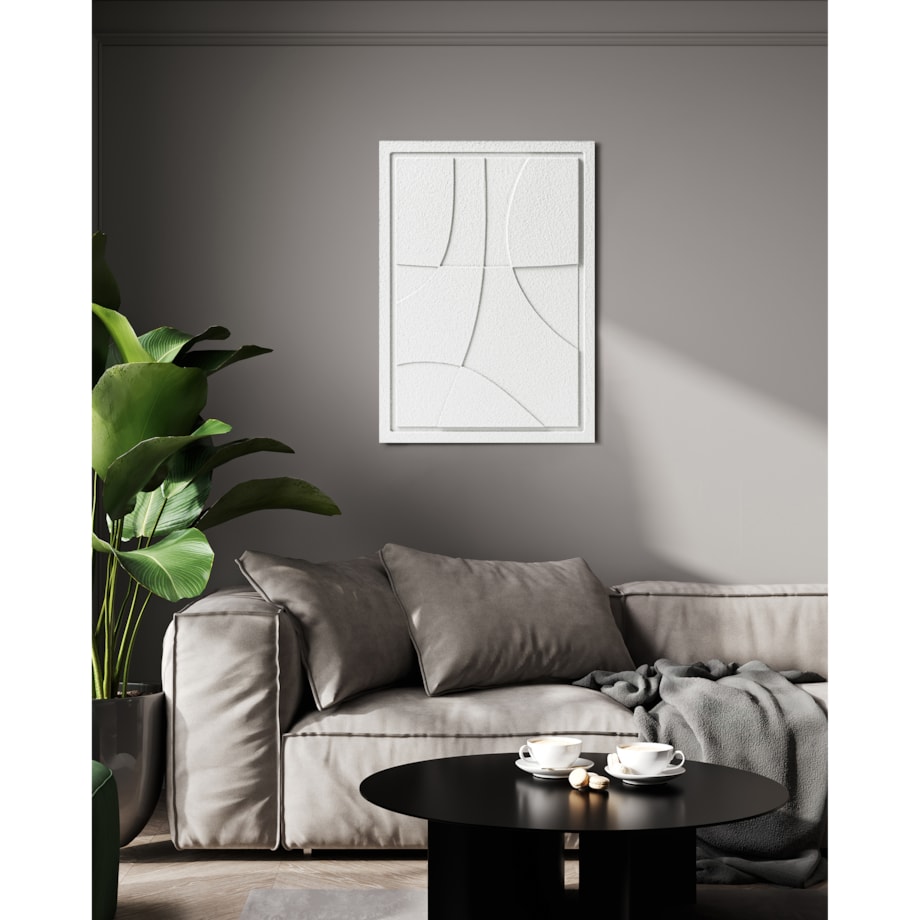 Obraz 3D 50x70cm Abstract III – Dekoracja Ścienna z Tynku Naturalnego, Bianco Minimalistyczny Relief