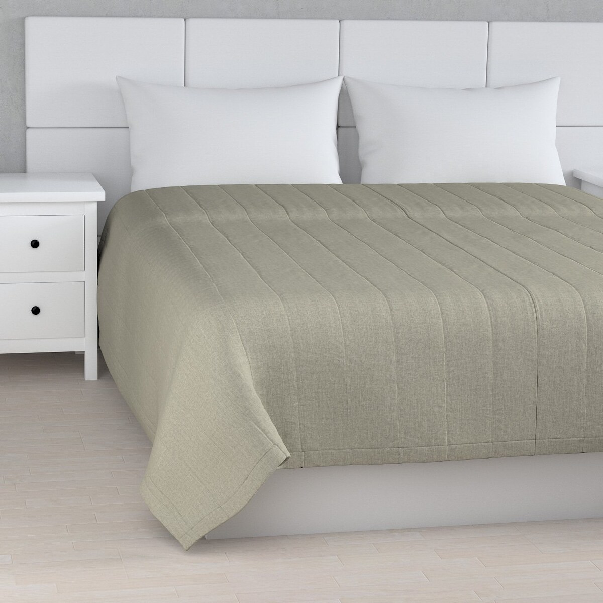 Narzuta pikowana w pasy 200x210 szaro-beżowy szenil