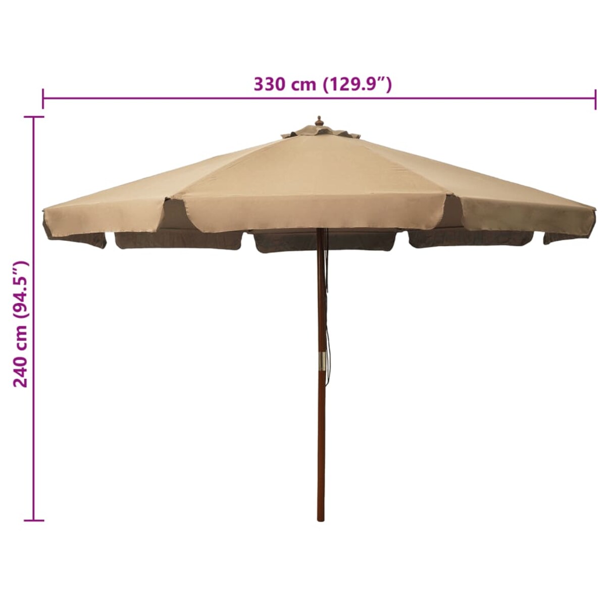 vidaXL Parasol ogrodowy na drewnianym słupku, 330 cm, taupe