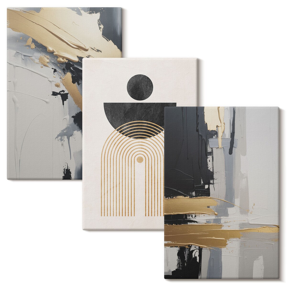 Zestaw 3 dużych obrazów na płótnie - Geometria abstrakcyjna elegancja - szary