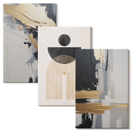 Zestaw 3 dużych obrazów na płótnie - Geometria abstrakcyjna elegancja - szary