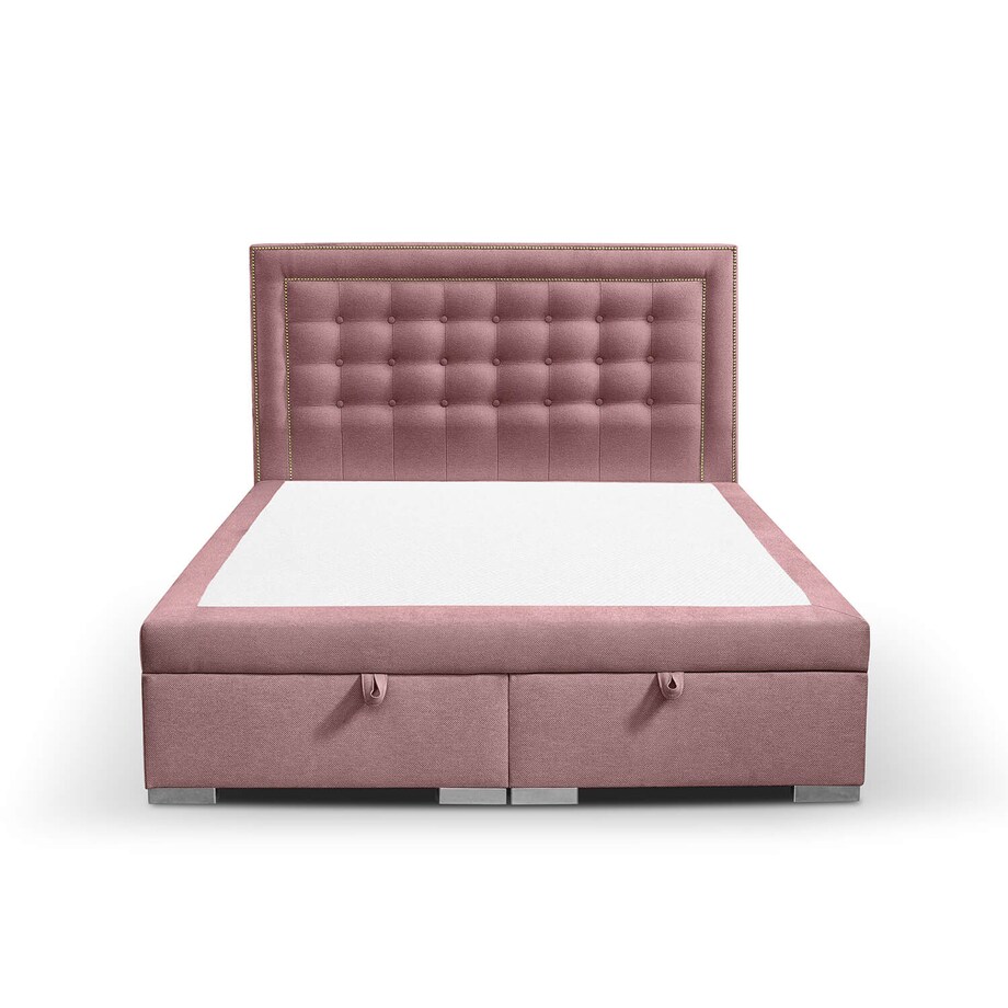 Łóżko tapicerowane BALFORD 200x200 z pojemnikiem, Różowy, tkanina Megan 355