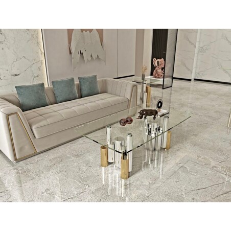 Stolik kawowy nowojorski złoto-srebrny / ława Mediolan Premium 130x70x40