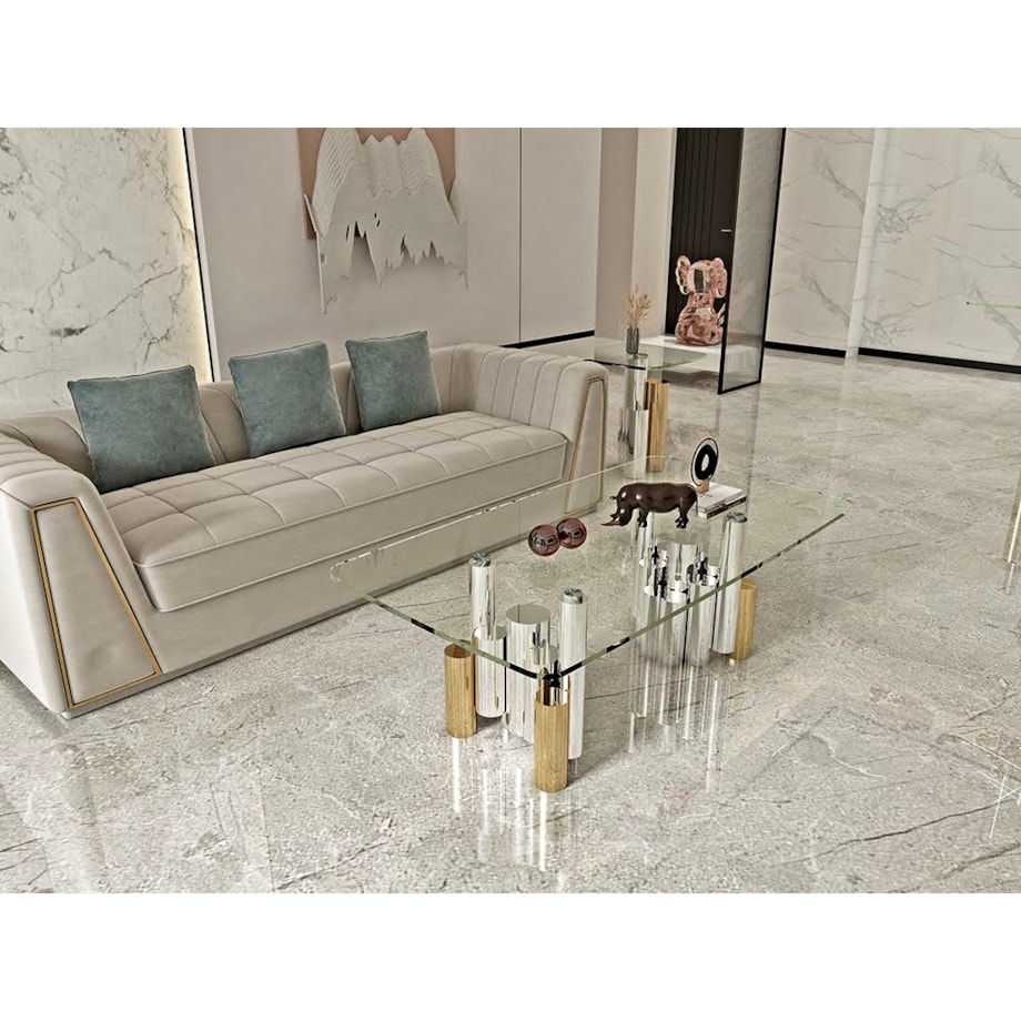 Stolik kawowy nowojorski złoto-srebrny / ława Mediolan Premium 130x70x40