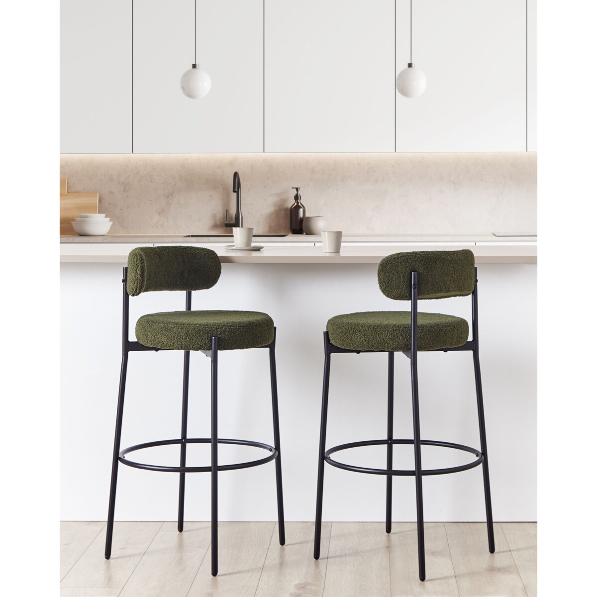 Zestaw 2 krzeseł barowych ALLISON Boucle Zielony