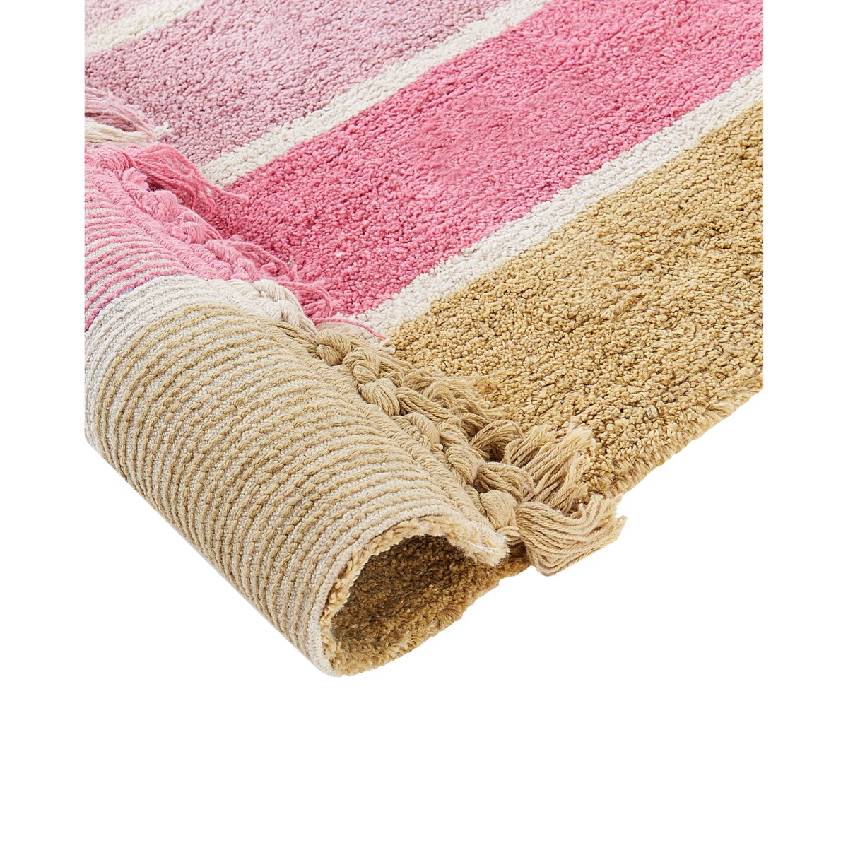Dywan dziecięcy bawełniany w tęczę 140 x 200 cm beżowy z różowym TATARLI