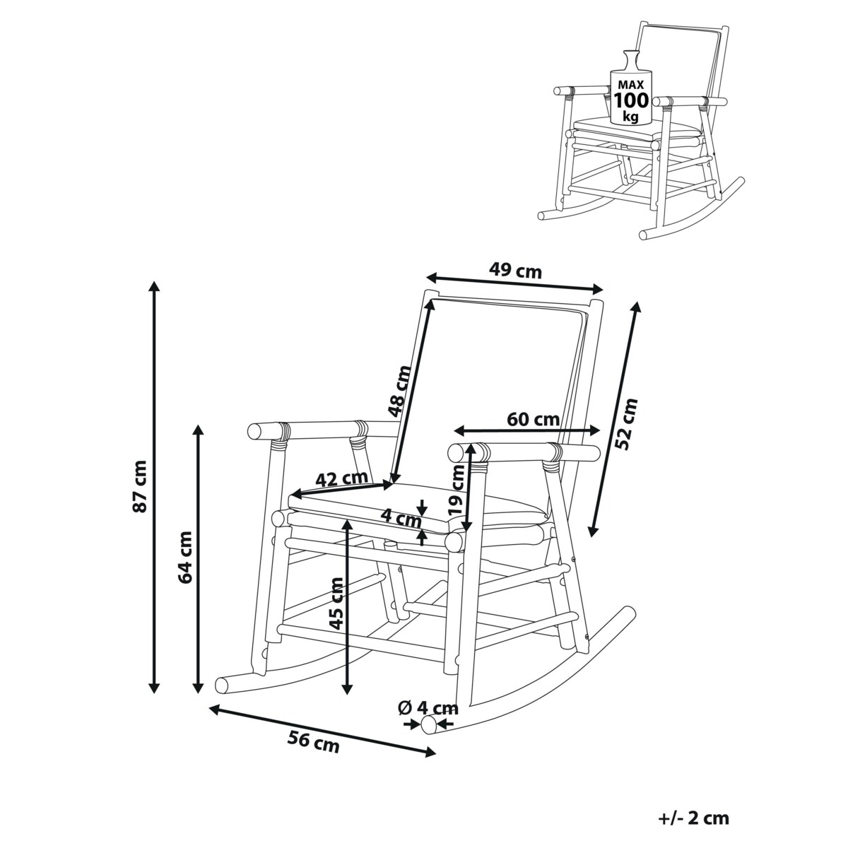 Fotel bujany bambusowy jasne drewno z białym FRIGOLE