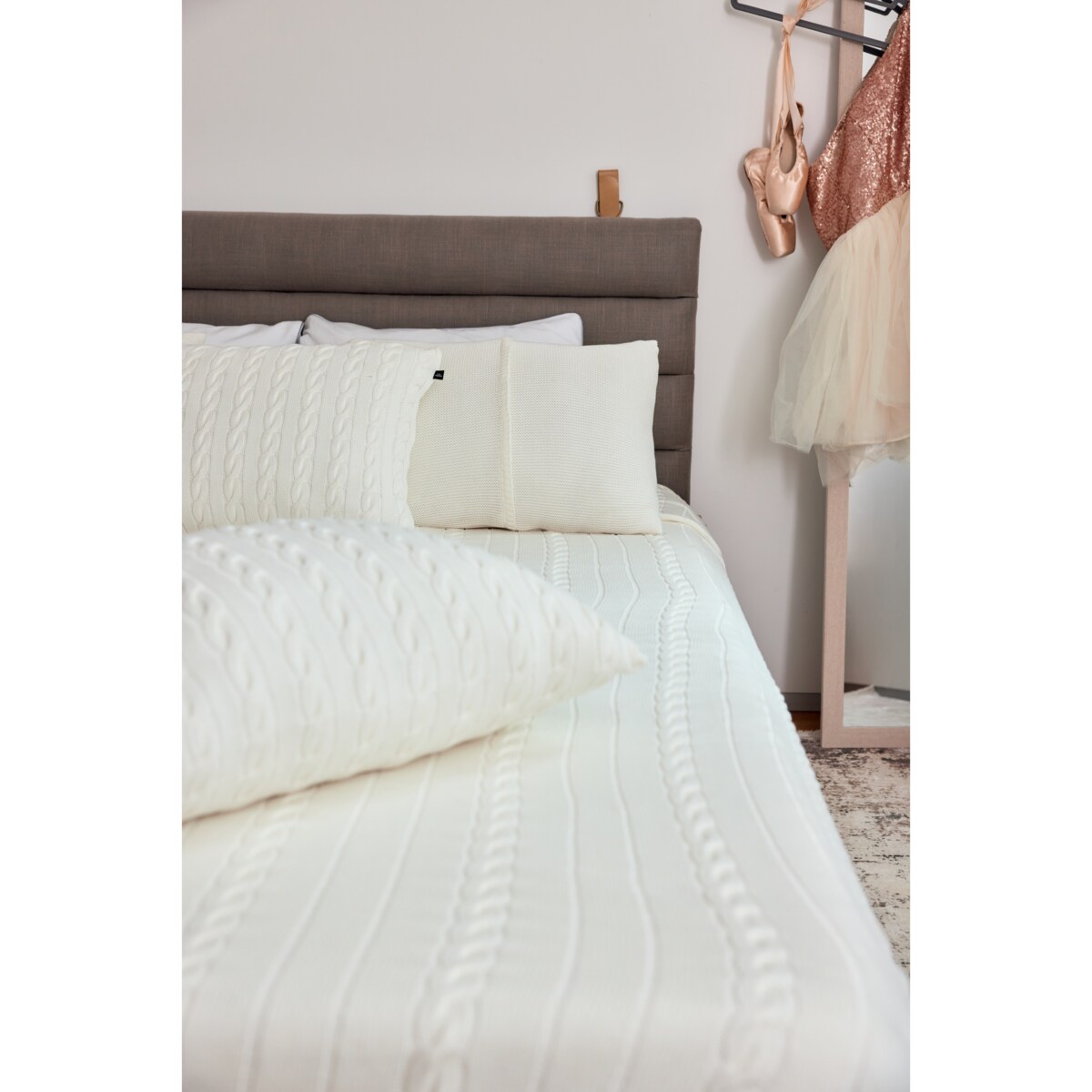 Poszewka warkocz kwadratowa off white, 50 x 50 cm, La Manta