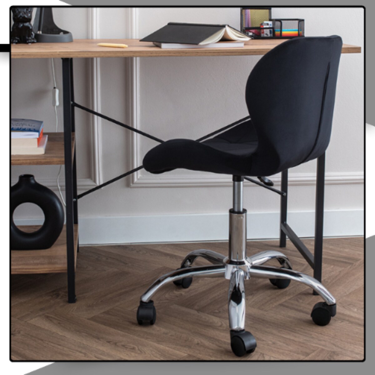 Krzesło biurowe obrotowe fotel czarny młodzieżowy welurowy