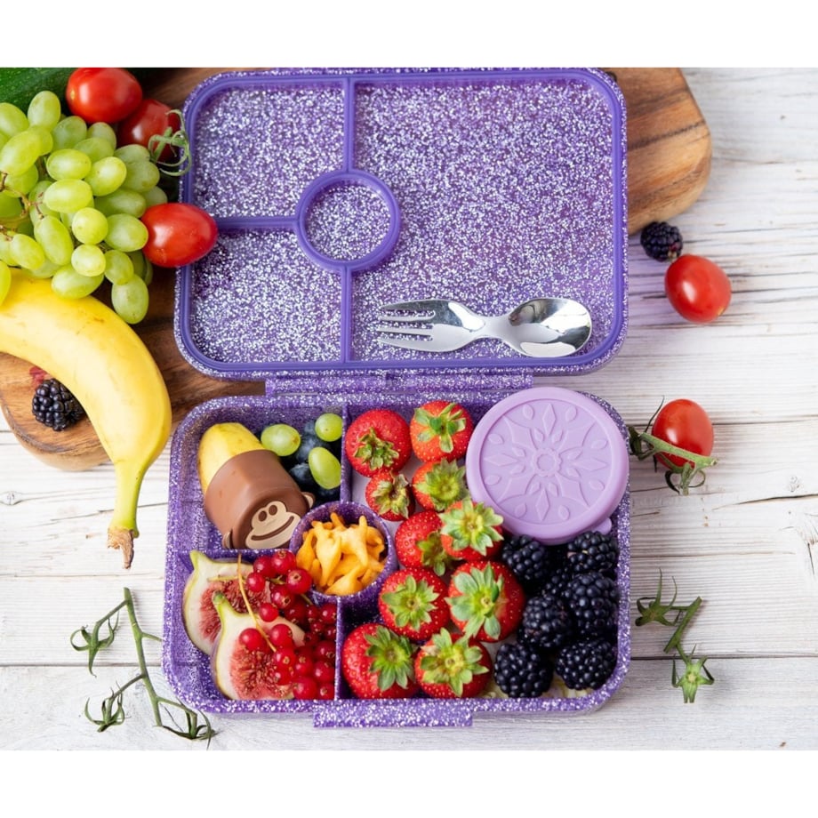 LEKKABOX GLAMOUR brokatowa śniadaniówka z przegródkami, Purple