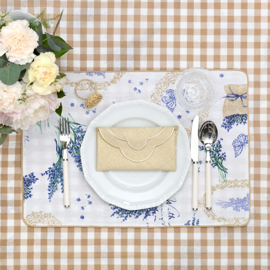 Obrus Beige Gingham okrągły - Średnica ok. ⌀ 140 cm - idealny dla 4 osób