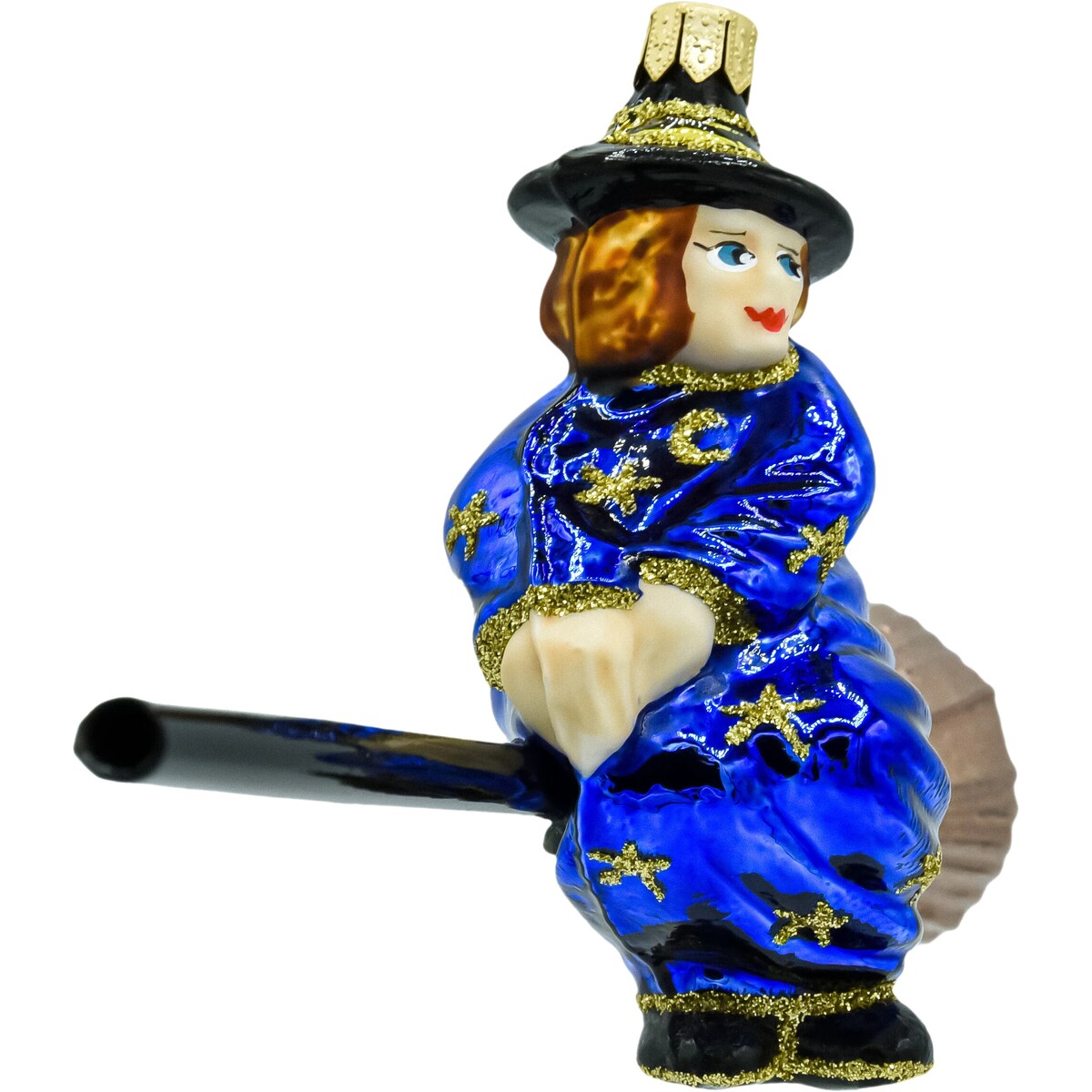 Bombka choinkowa szklana: Niebieska Czarownica na Miotle