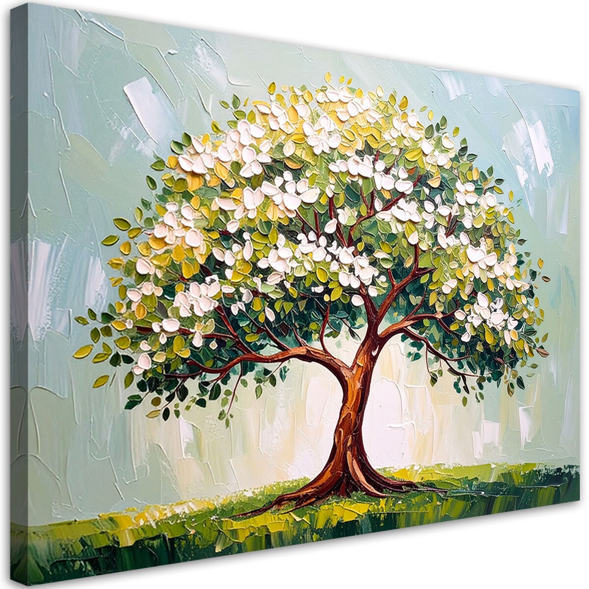 Feeby Obraz do salonu, 3D Zielone Kwitnące Drzewo Życia Kwiaty 60x40