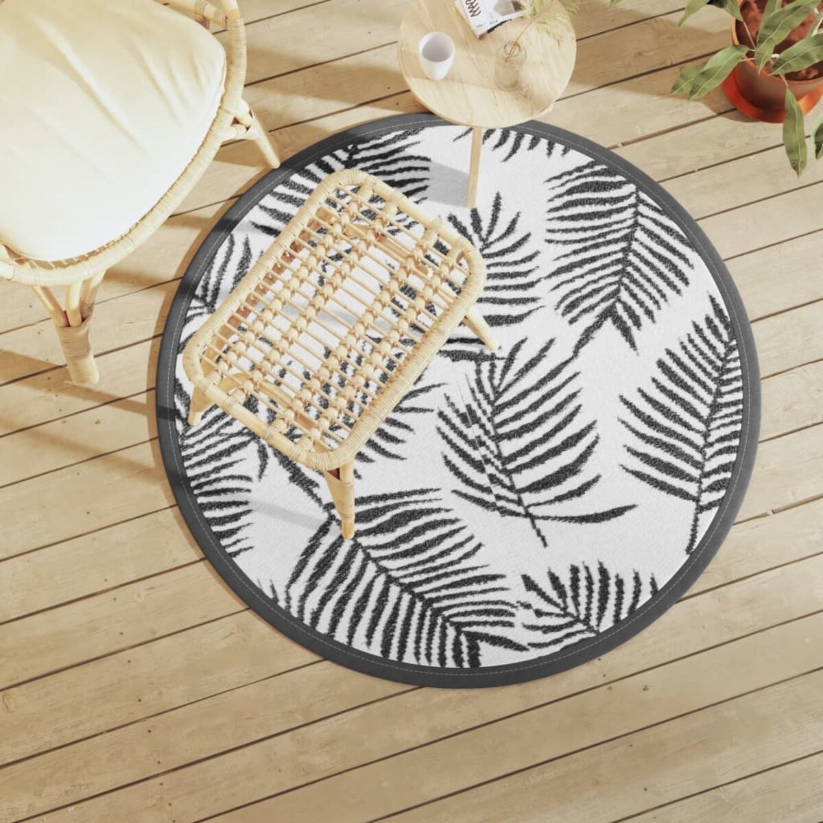 vidaXL Dywan na zewnątrz, ARAKIL biało-czarny, Ø120 cm, PP