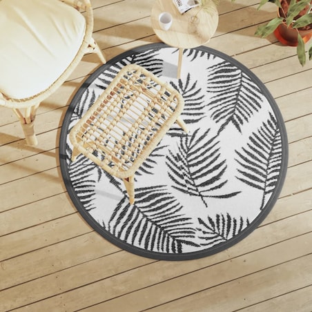 vidaXL Dywan na zewnątrz, ARAKIL biało-czarny, Ø120 cm, PP