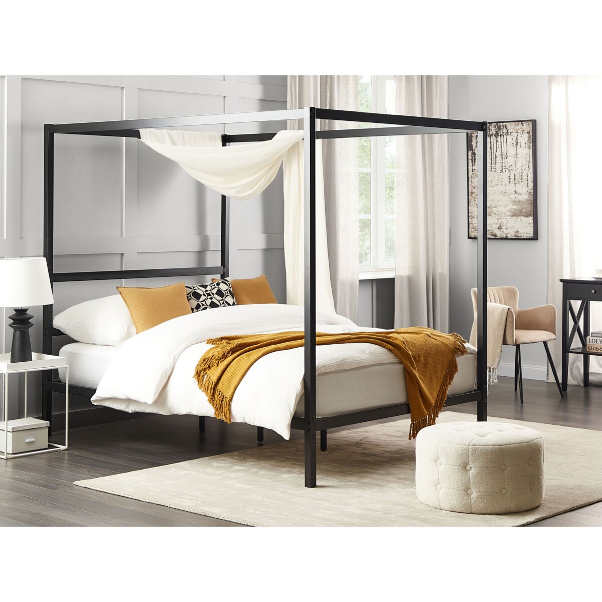 Łóżko metalowe z baldachimem 140 x 200 cm czarne LESTARDS
