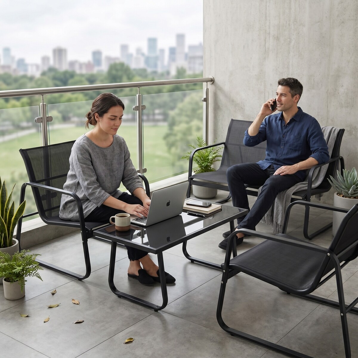 Zestaw mebli ogrodowych 2 x fotel sofa stolik czarny FUNFIT garden