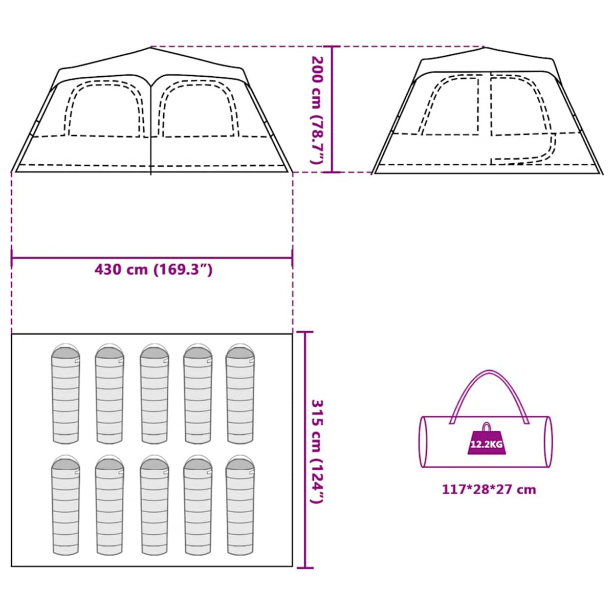 vidaXL Namiot rodzinny, 10-os., niebieski, szybko rozkładany