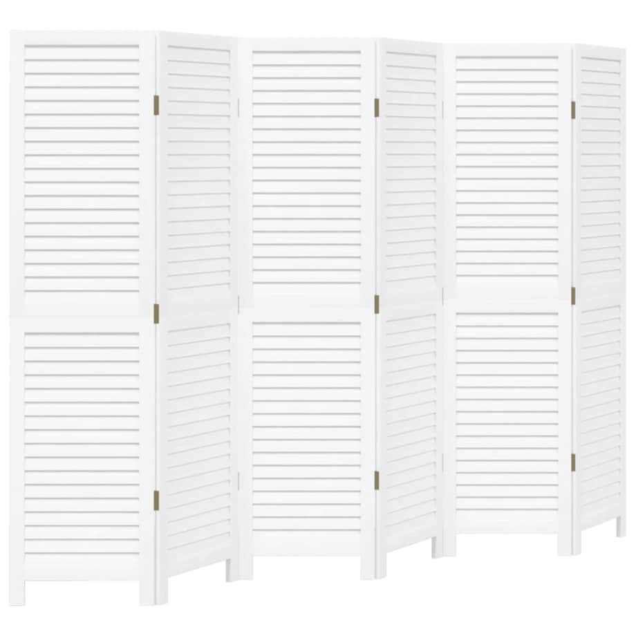 vidaXL Parawan pokojowy, 6-panelowy, biały, lite drewno paulowni